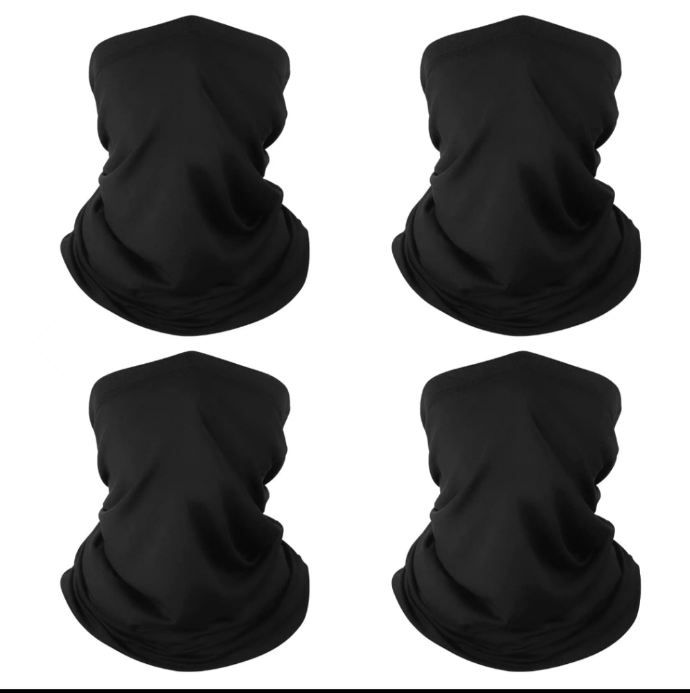 4 Pieces Black Neck Gaiter Face Mask Cover Bandana 100% Cotton